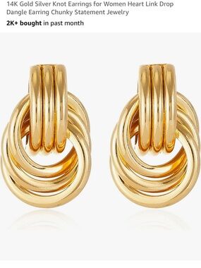 Gold plated Knot Drop Earrings for Women - Chunky Link Dangle